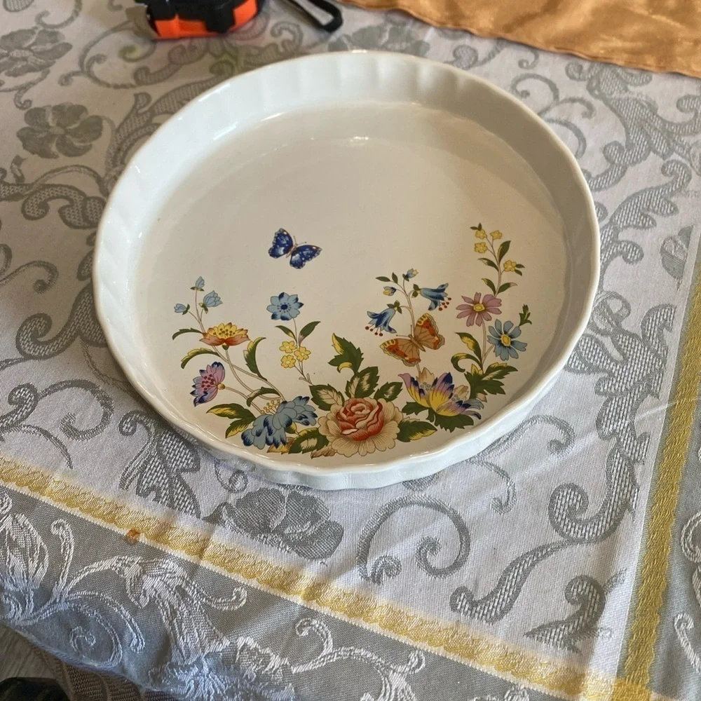 Porcelain Baking/ Pie Dish Aynsley 1775 Made In England Flowers Butterflies 25cm